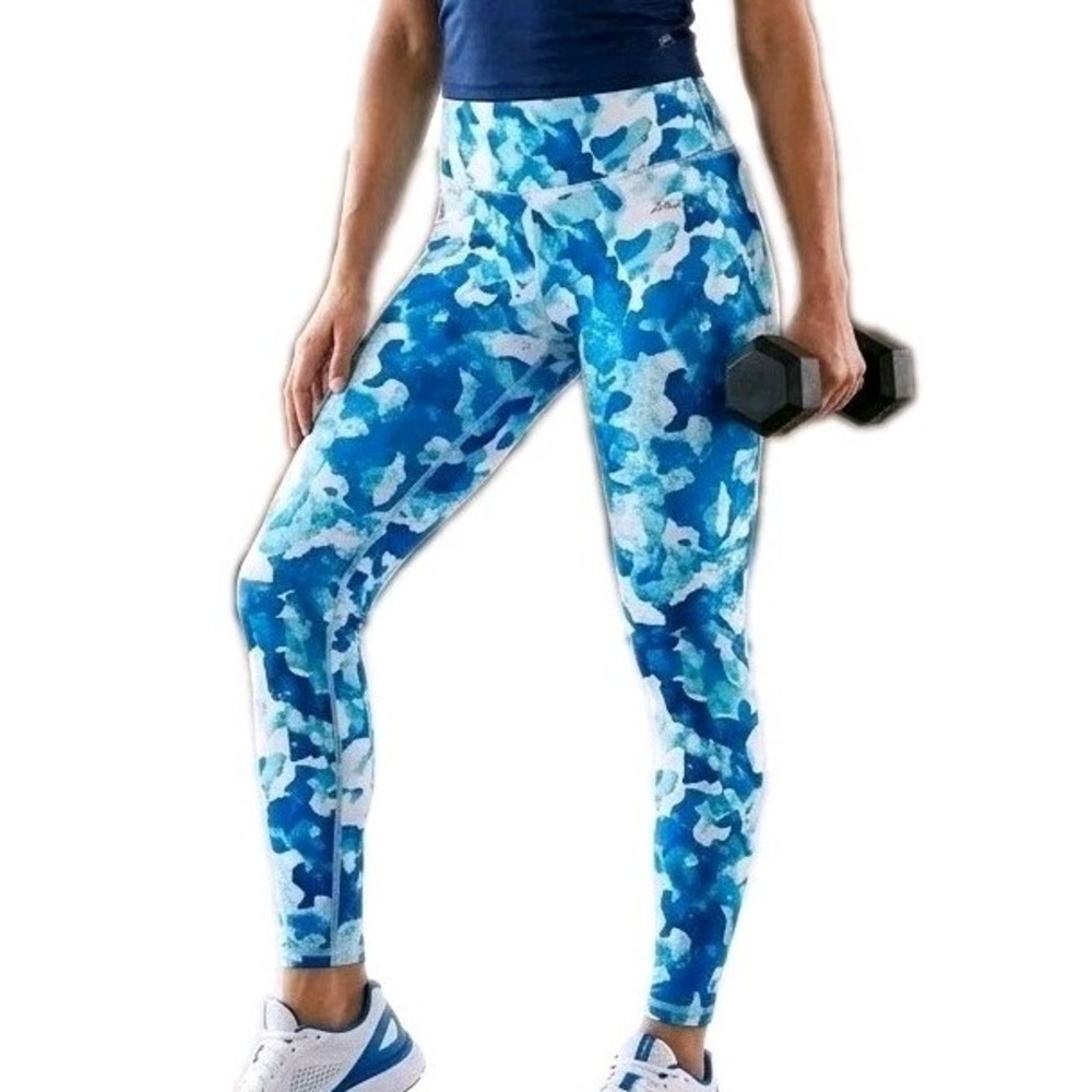 Marika Womens Leggings Size Medium M Blue Camo Abstract Tie Dye Yoga Pants